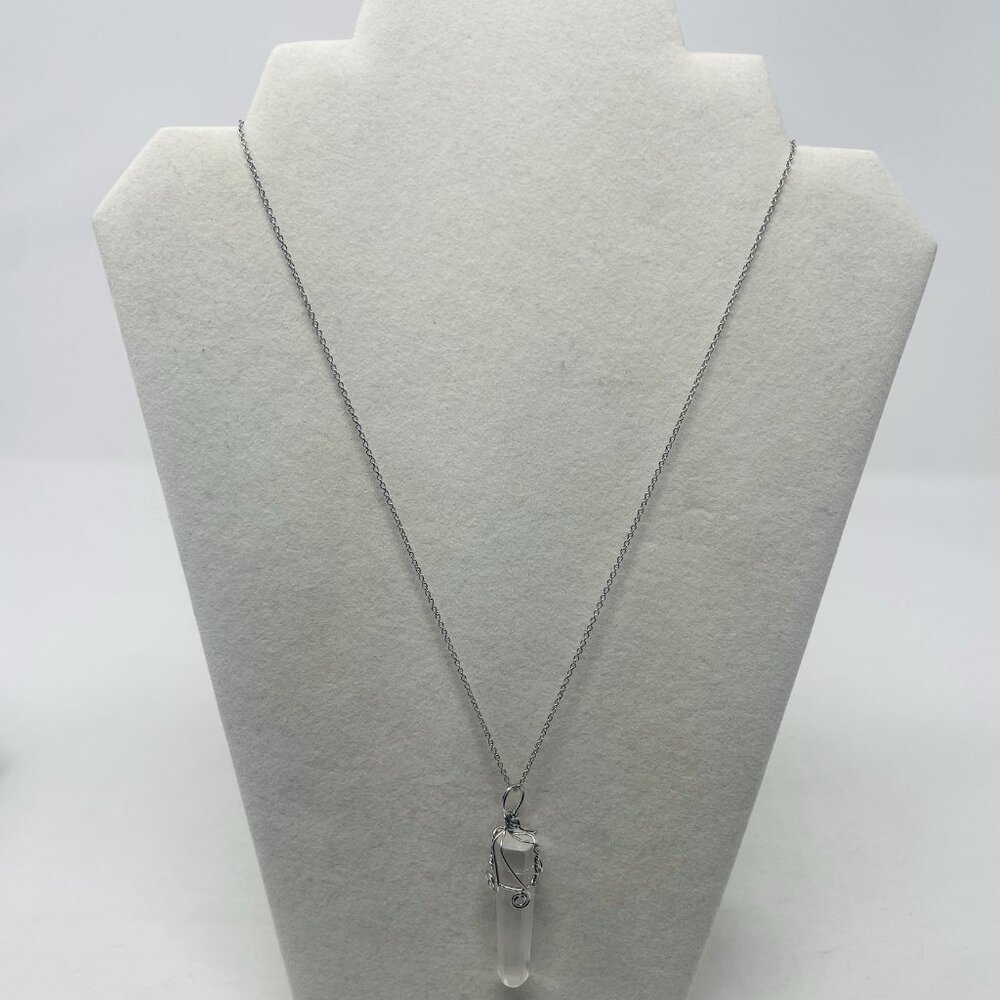 Shop LC Clear Glass Pendant in Silvertone with‎ Stainless Steel Chain 20in 5218